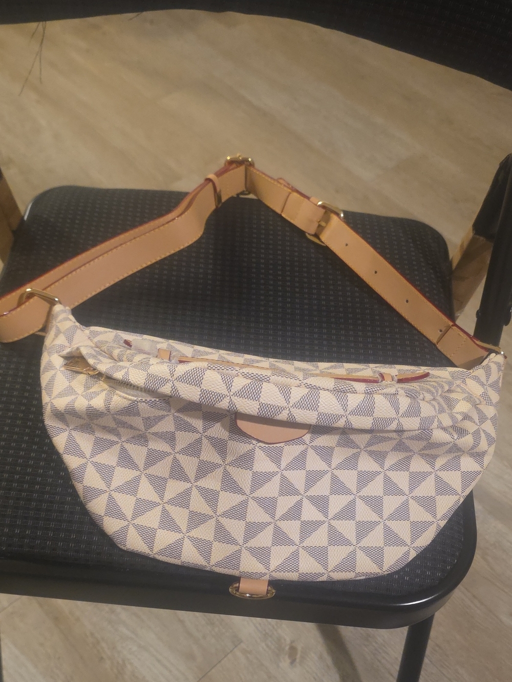 Neutral Geometric Canvas Crossbody Belt Bag - Beige